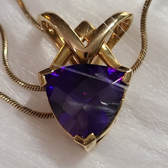 Vintage Technibond Classic Trilliant Purple Cz Slide Pendant on 18in Chain - Picture 3 of 11